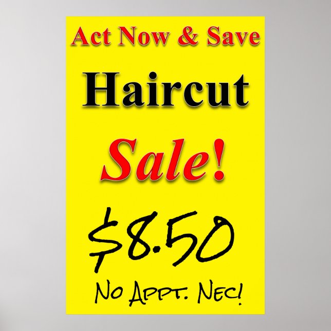 Poster av Act Now & Spara Haircut Sale Beauty Salo (Framsidan)