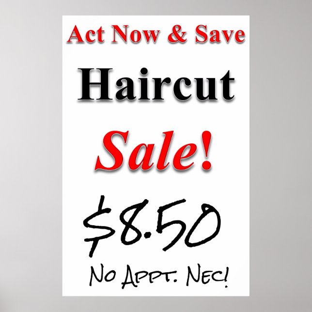 Poster av Act Now & Spara Haircut Sale Beauty Salo (Framsidan)