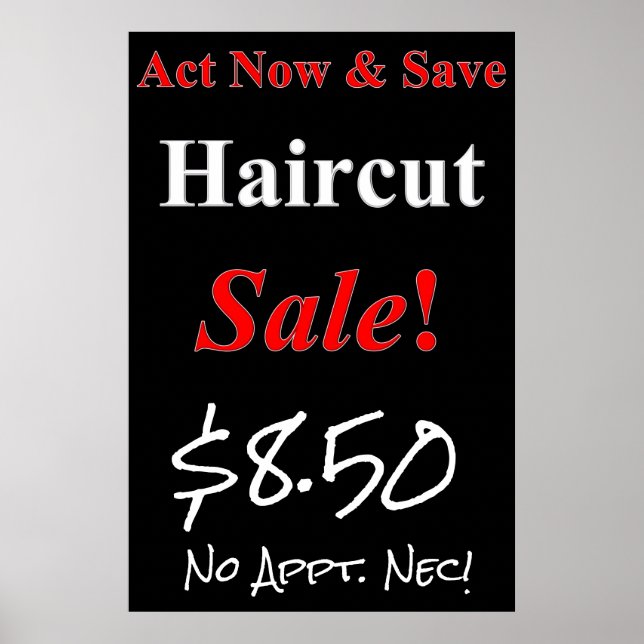 Poster av Act Now & Spara Haircut Sale Beauty Salo (Framsidan)