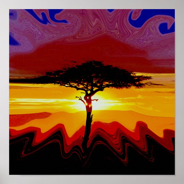 Poster av African Safari Sunset Träd (Framsidan)