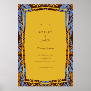 Poster av afrikansk Ankara Blue Blommigt Mottagnin