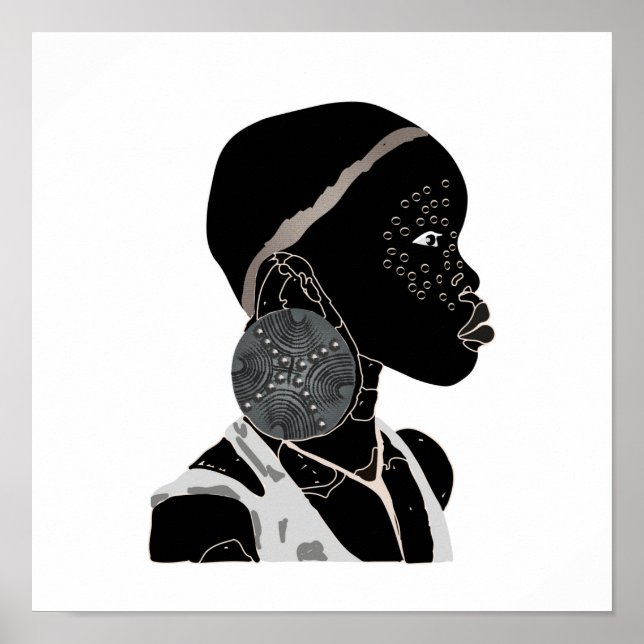 Poster av afrikansk Black Girl Line Artwork (Framsidan)