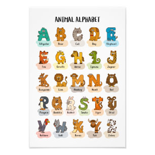 Poster av alfabet från djur - Cute Education A til