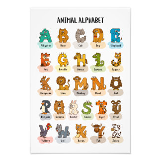Poster av alfabet från djur - Cute Education A til