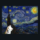 Poster av American Eskimo Starry Night Van Gogh<br><div class="desc">Amerikanska eskimo hund kärlek Vincent Van Gogh - särskilt Starry Starry Night. Det här är en liten poster av Van Goghs Starry Natt med en Eskie-superpålagd framför målningen.</div>