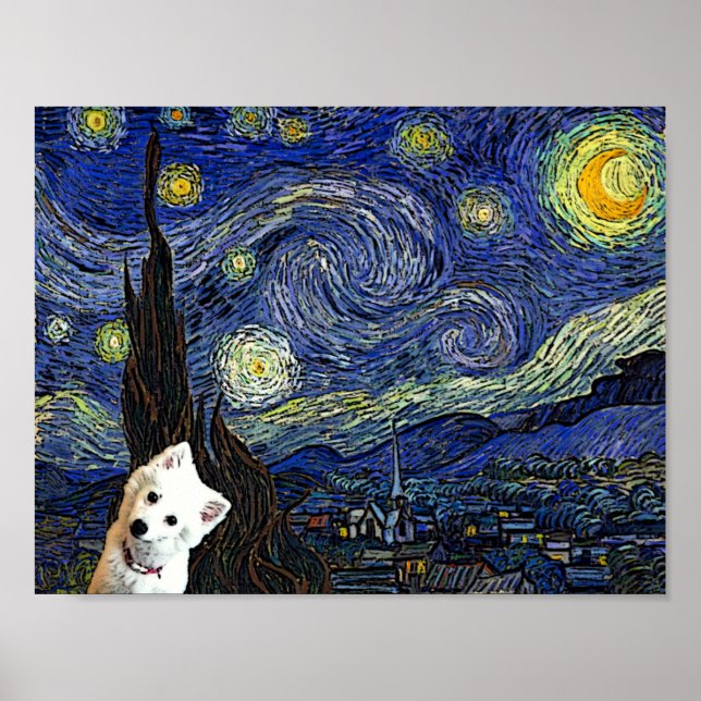 Poster av American Eskimo Starry Night Van Gogh (Framsidan)