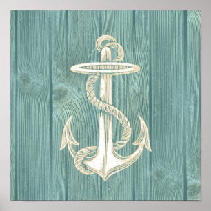 Poster av ankarVintage Aqua Wood Beach