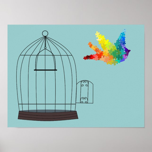 Poster av Autism Awareness Puzzle Bird (Framsidan)