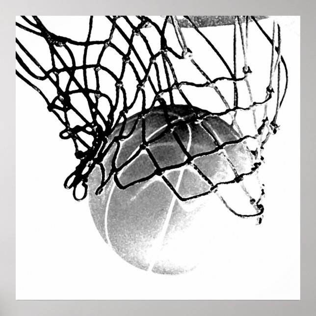 Poster  av B&W-basket Boll och nätutskrift (Framsidan)