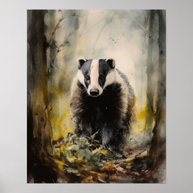Poster av Badger Woodland Animal Art Print (Framsidan)