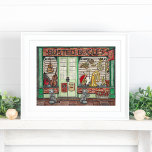 Poster av bandmusikbutikens vattenfärg<br><div class="desc">Den här utskriften har en originalinspirerad vattenfärgsutskrift från en quaint, gammal musikbutik i vintagen. Busted Bugles Music Shop, har en jazzistisk visning av blanka brass- och stränginstrument. En tyst scen, denna välkända storefront är stängd nu, bevakad av två statyer av rävar som spelar saxofon och trumpeter. Ett verkligt unikt biet...</div>