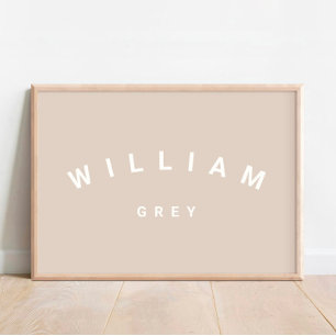 Poster av Beige Minimalist Namn Nursery Decor