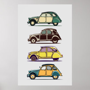 Poster av bilinsamling av vintage av Citroen 2 cv