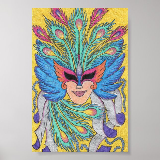 Poster av blå Vinge Mardi Gras Mask (Framsidan)