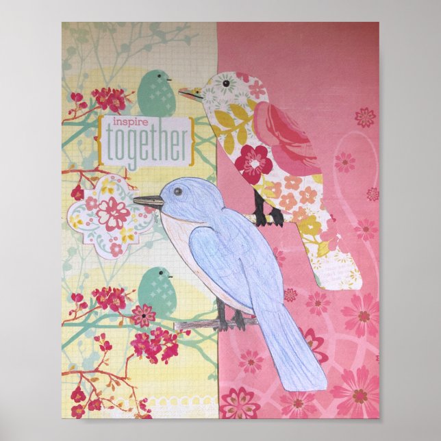 Poster av blandade mediefågelbilder (Framsidan)