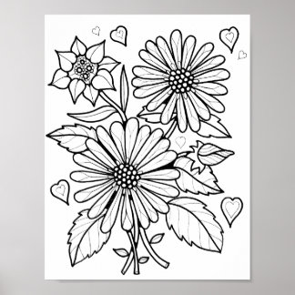 Poster av blommigt Bouquet Art Coloring Page Art