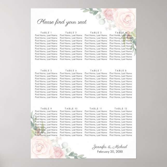 Poster av blommigt Ro & Garden Greenery-sätesdiagr (Framsidan)