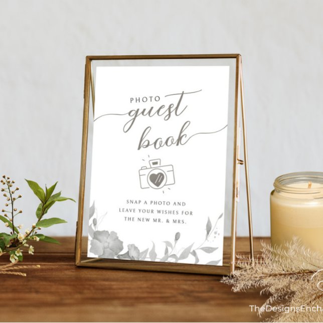 Poster av Blommigten för att signera fotopåsbok me Inbjudningar (Modern Simple Wedding Photo GuestBook Sign Minimalist Boho Floral Wedding Poster TheDesignsEnchanted)