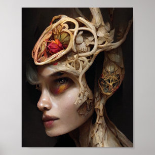 Poster av blommor och bens surreala gotiska fantas