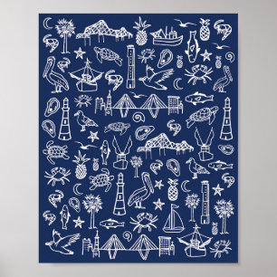 Poster av Blue Charleston Toile