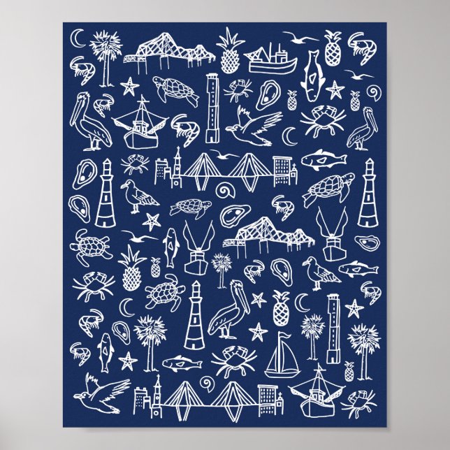 Poster av Blue Charleston Toile (Framsidan)