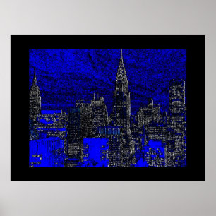 Poster av Blue Pop Art New York City Art