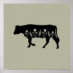 Poster av boskapshus (Cow Silhouette)