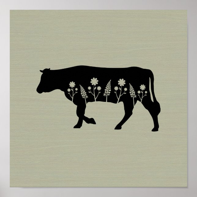 Poster av boskapshus (Cow Silhouette) (Framsidan)