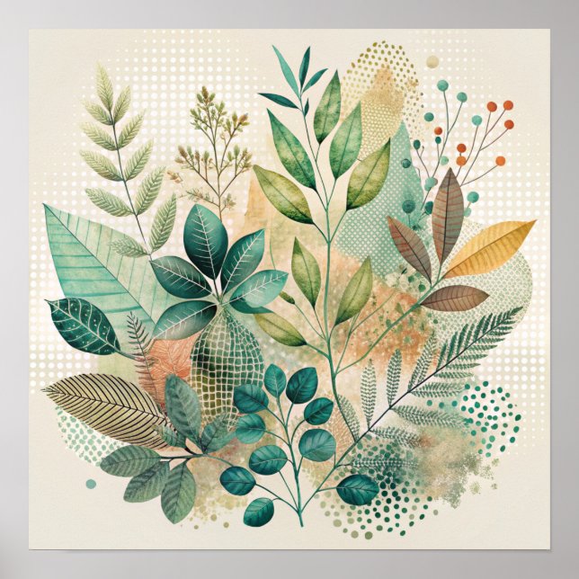 Poster av botaniskt Löv Collage Wall Decor (Framsidan)