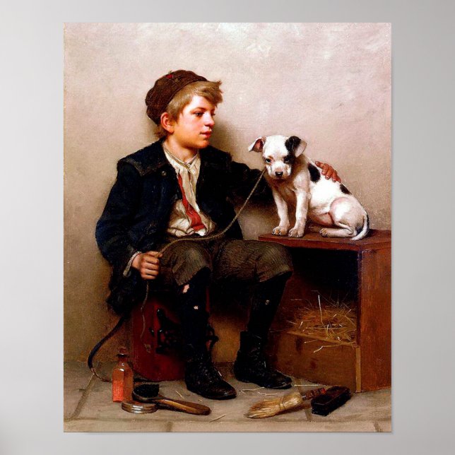Poster av Boy and Hund Vintage Art (Framsidan)