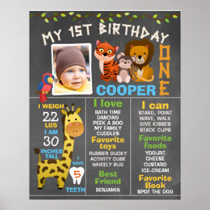 Poster av Boys Chalkboard Safari Thmet Milestone