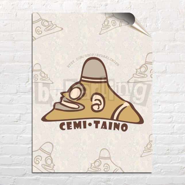 Poster av Cemi Taino Puerto Rico Wall Art Download (Cemi Taino Puerto Rico Wall Art Digital Download Print Poster over a white brick wall)