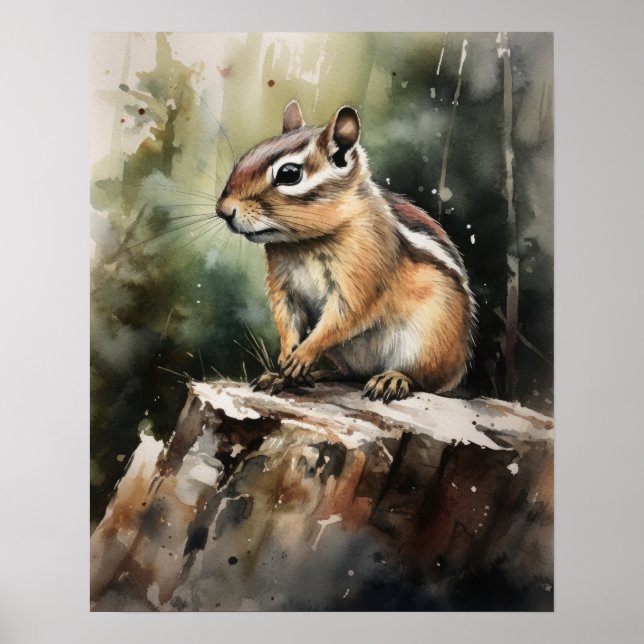 Poster av Chipmunk Woodland Animal Art Print (Framsidan)