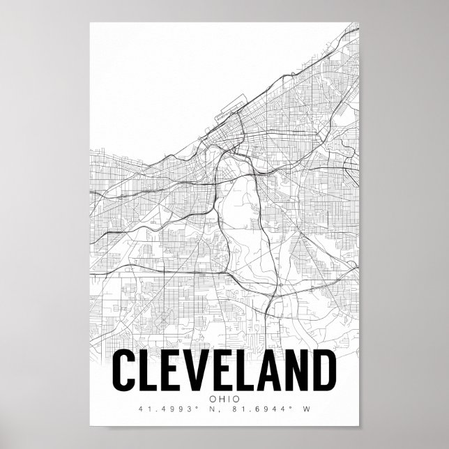 Poster av Cleveland Ohio-minimalistisk Karta Art (Framsidan)