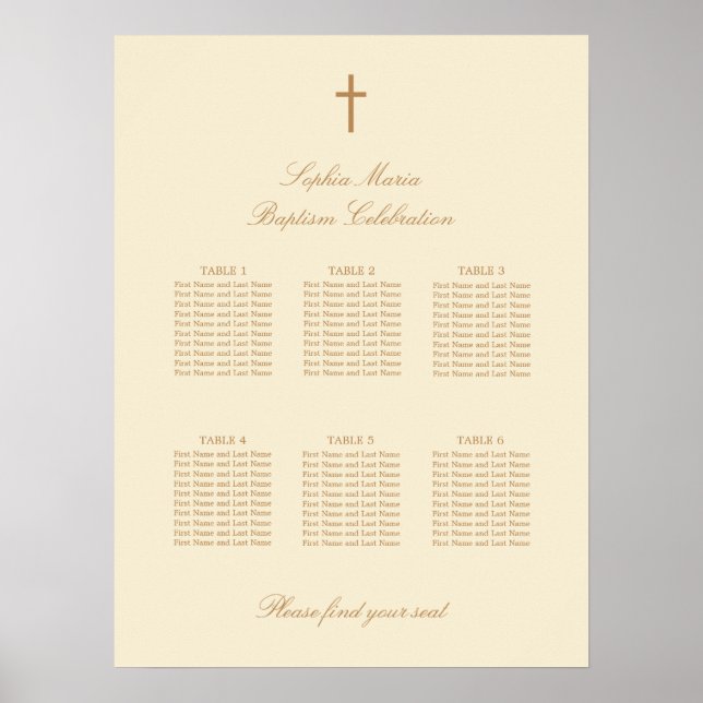 Poster av Cream Beige 6 Bord-baptismens sittplatsp (Framsidan)