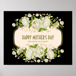 Poster av Cream Blommigt Lycklig Mors dag-tecken