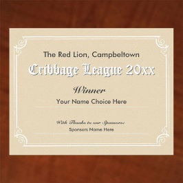 Poster av "Cribbage Competition Winner"-certifikat