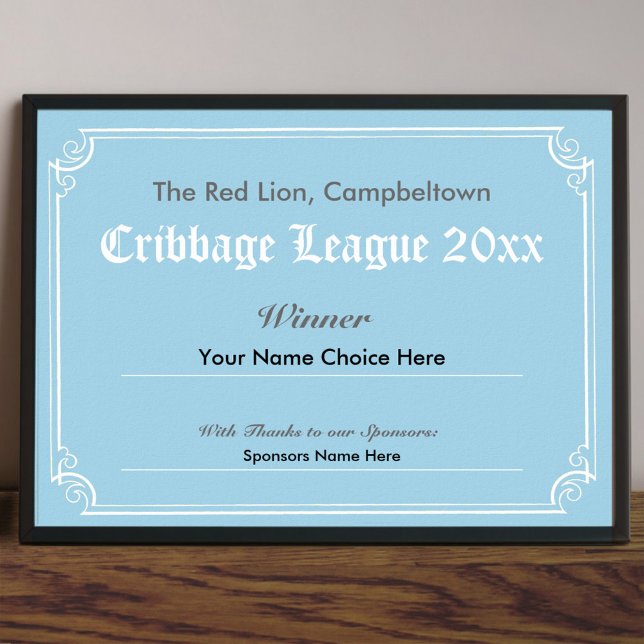 Poster av "Cribbage Competition Winner"-certifikat (Skapare uppladdad)