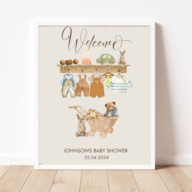 Poster av Cute Baby Shower Välkommen Boho Nursery  (Watercolor Boho Nursery Baby Shower Cards & Gifts Poster)