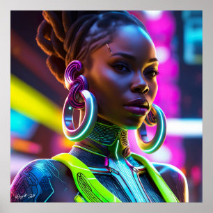Poster av den afrofuturistiska afrikanska kvinnan