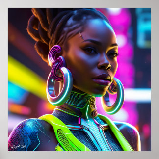Poster av den afrofuturistiska afrikanska kvinnan 