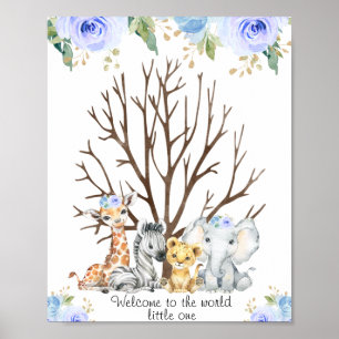 Poster av den blå Blommigten Safari Fingerprint Gu