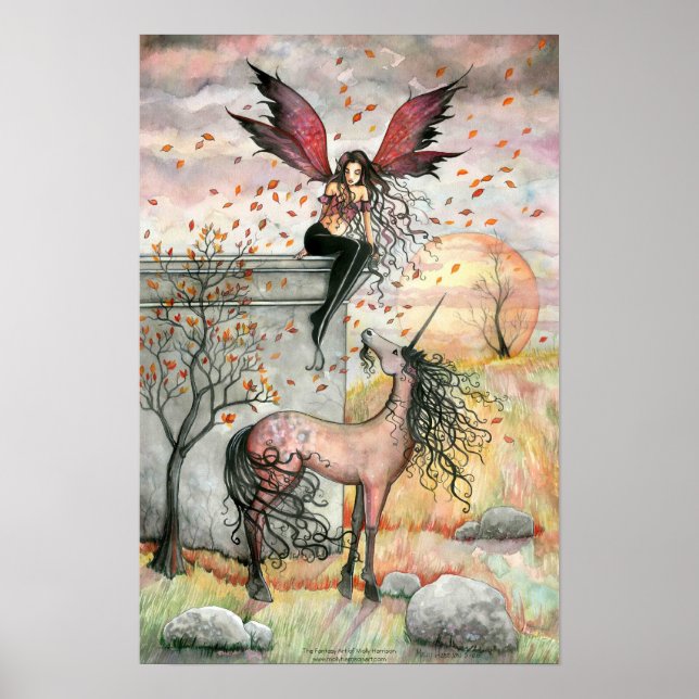 Poster av den fantastiska hösten Fairy Unicorn Art (Framsidan)