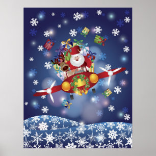 Poster av det klassiska planet i Santa Flies