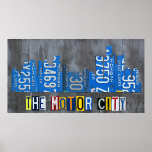Poster av Detroit Motor City License Plate Skyline
