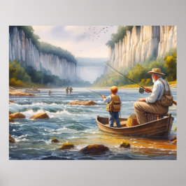 Poster av Digital Watercolor River Canoe