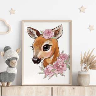 Poster av djur i baby Hjort Ro Utskrift av vägg