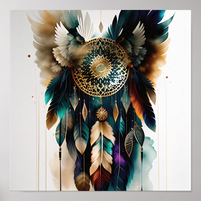 Poster av Eagle Feathers och Dreamcatcher Wall Art (Framsidan)