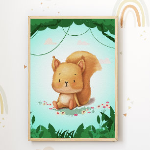 Poster av ekorren Nursery Print Animal Kids Room