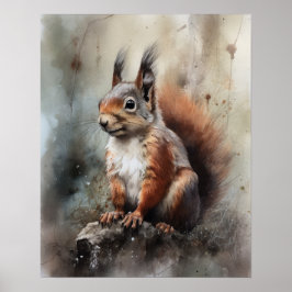 Poster av ekorreträ Trä Animal Art Print